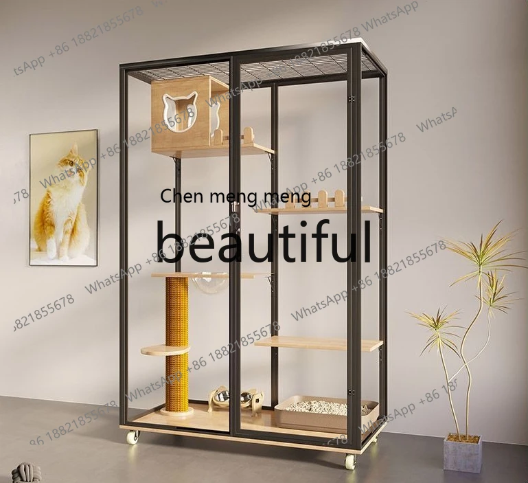 X Panoramic cat villa oversized household cat cage solid wood, villa large indoor luxury glass cat room