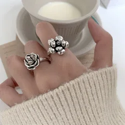 Hot Sell Trendy Rose Flower Thai Silver Ladies Party Rings Wholesale Jewelry For Women Birthday Gifts No Fade