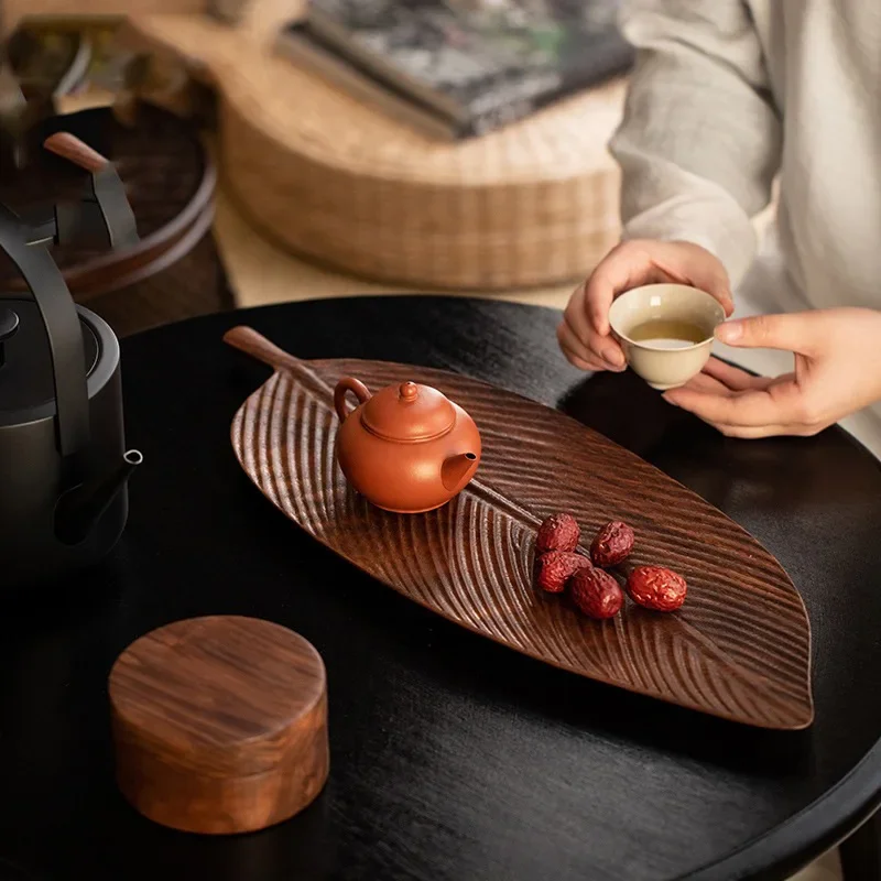 Leaf plate, walnut leaves, refreshment plate, home wooden tea table, solid wood, dry brew tea tray, tea cup tray, wooden