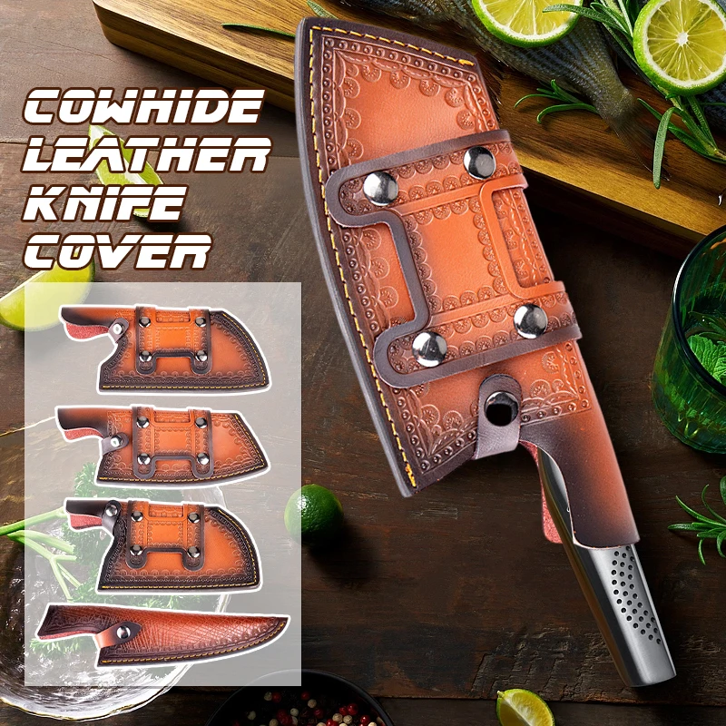 High-grade Chef Knife Sheath Cowhide Leather Knife Cover Cleaver Butcher Blade Guard Protect Case Steak/Boning Knife Pocket