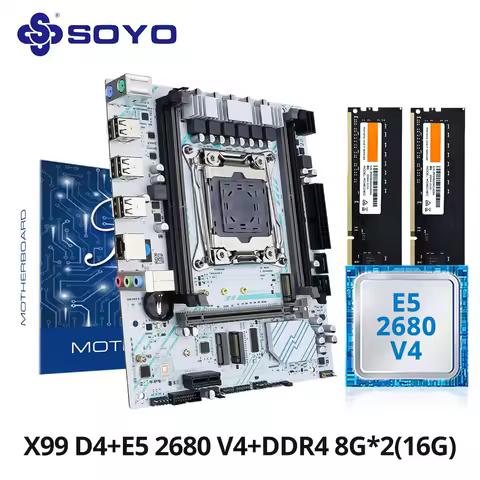 SOYO X99 Gaming Motherboard Kit with E5 2680 V4 CPU &amp; DDR4 16G (2*8G) 2133MHz Memory NVME PCIE3.0 M.2 NVME for Desktop Computer