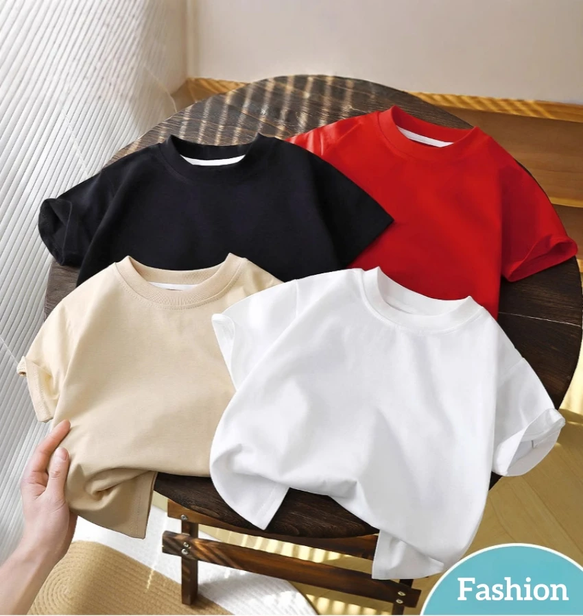 2026 Summer 2-8Y Childrens Clothes Multi-Color Loose Fit Basic Tee for Boys Cotton Fabric Versatile Style T-shirt for Girls