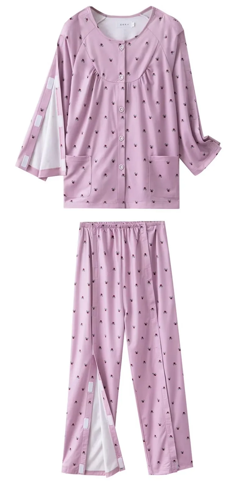 easy-on-off-hospital-gown-fracture-special-bedridden-elder-women-cotton-print-nursing-wear-home-rehab-pajamaselderly-fracture