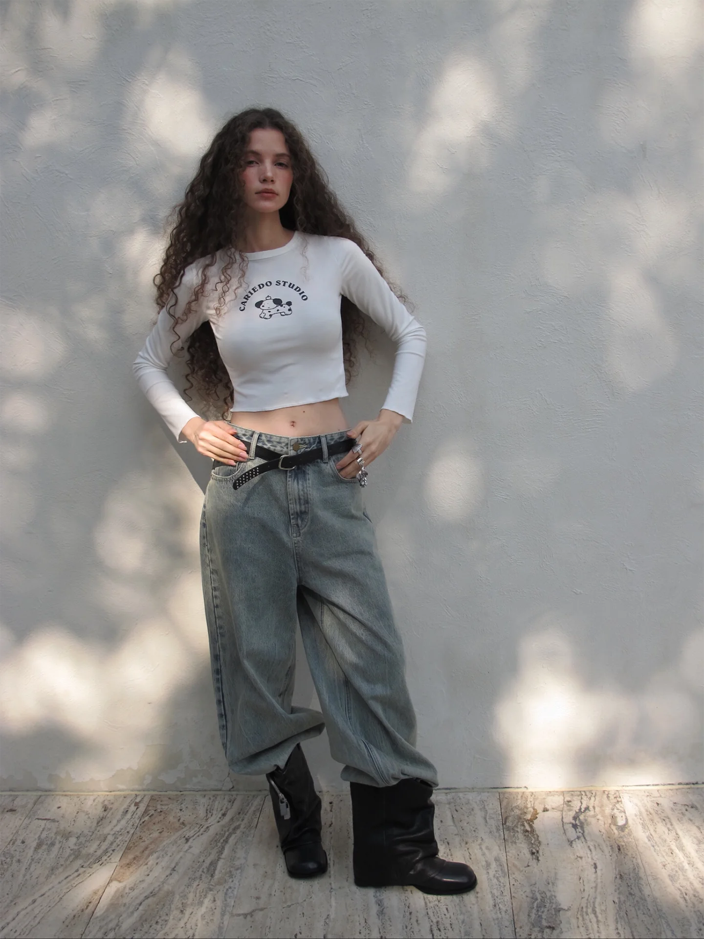 

Винтажные джинсы Cariedo с высокой талией и широкими штанинами, универсальные классические синие джинсы из денима, весенняя коллекция, модные женские джинсы