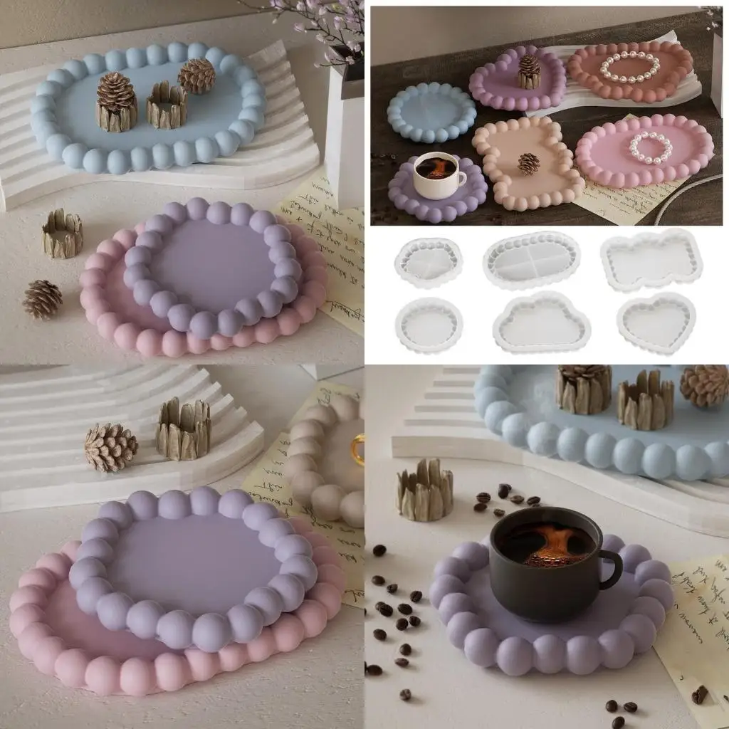 91AF 6pcs Silicone Resin Mold for Coaster Jewelry Storage Tray Mould Cup Mat Moulds