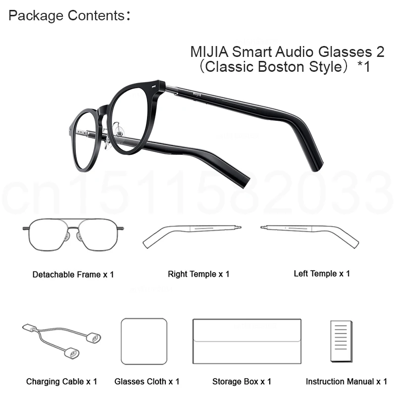XIAOMI MIJIA Smart Audio Glasses 2，Bluetooth 5.4 Headset，Real - Time Recording，Detachable，1h Flash Charge，Long Standby，27.6g