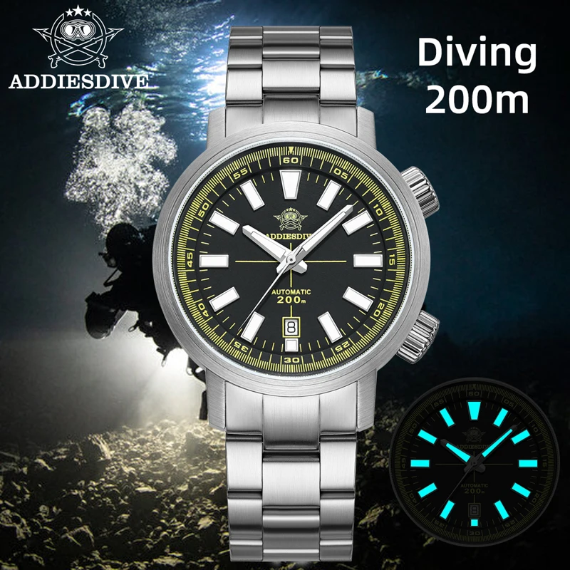 ADDIESDIVE Hot Sale AD2093 Automatic Mechanical Watch 200m Diver Sapphire Grass 8215 316L Steel BGW9 Super Luminous Men Watch