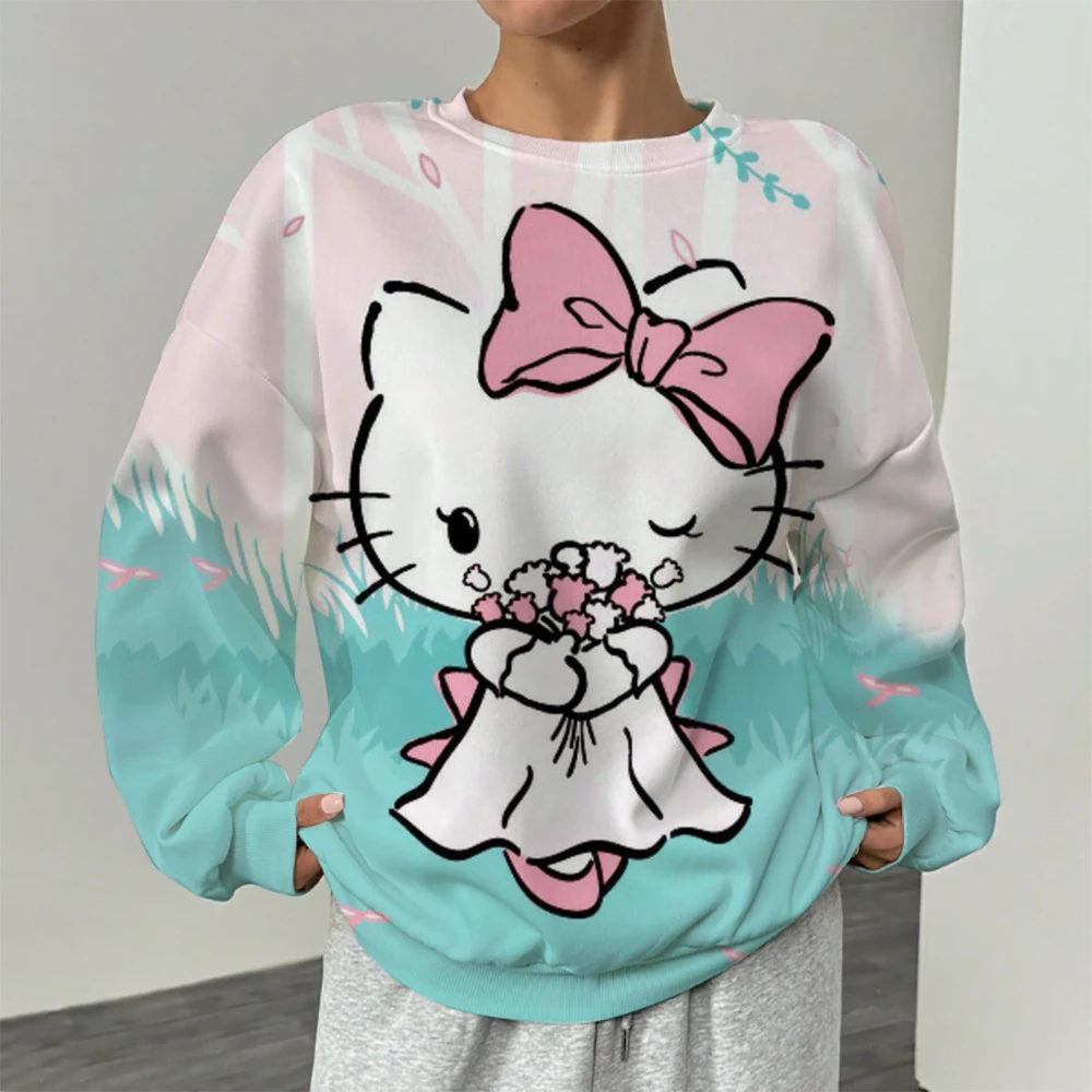 

MINISO толстовки для девочек Hello Kitty с 3d рождественским принтом, женские толстовки с капюшоном и длинными рукавами, милый пуловер, топы, одежда