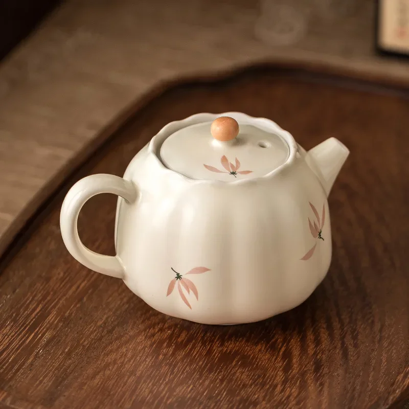 158ML Beige Glazed Orchid Bud Pot Tea Household Teapot Large Capacity Chinese Ceramic Tea Set Kung Fu Tea Hand Grab Single Pot
