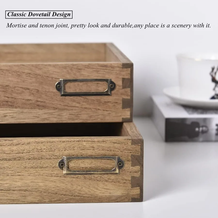 علبة مكتب خشبية قابلة للتكديس لتنظيم الحروف المكتبية مكونة من قطعتين - منظم مكتبي من طبقتين مع حامل بطاقة ملصق معدني لـ Effi #5