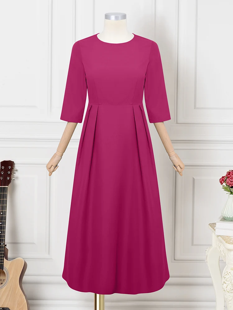 

ZANZEA European Style Women Dress Office Work Elegant Sundress 2025 Fashion 3/4 Sleeve A-Line Party Vestido Long Robe