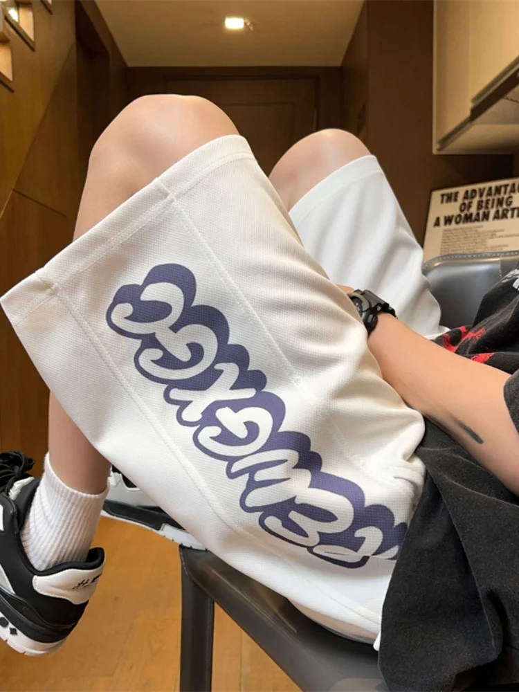 

Мужские летние спортивные брюки-капри американского стиля, тонкие, свободные, больших размеров, прямого кроя, дышащие, комфортные