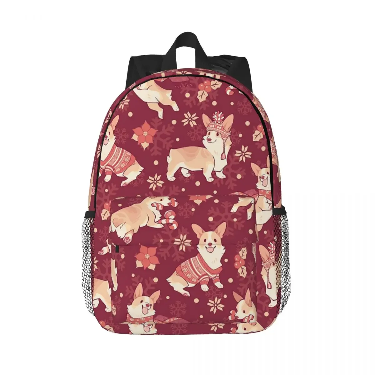 

Winter Corgis In Jolly Crimson Backpacks Boys Girls Bookbag Students School Bags Travel Rucksack Shoulder Bag Large Capacity