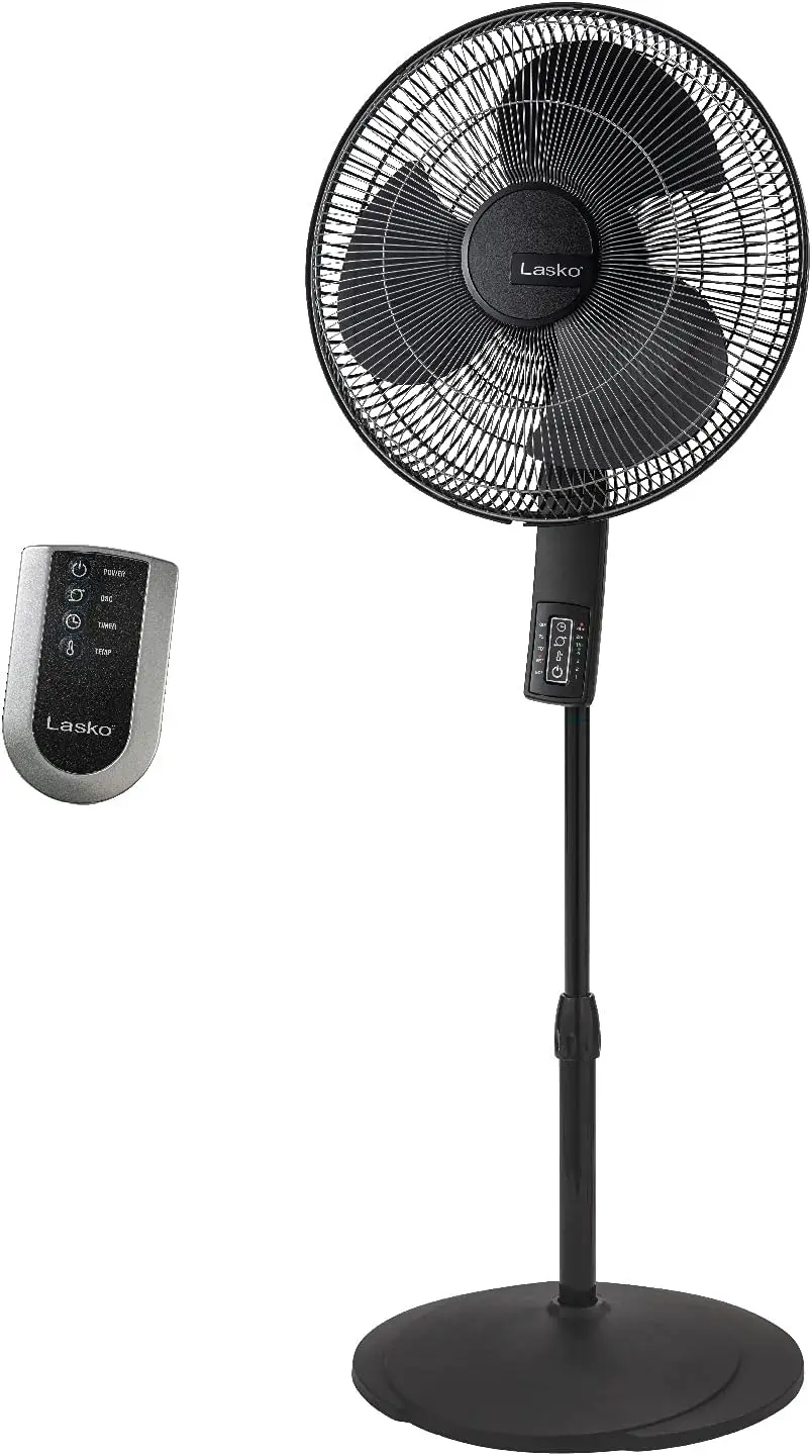 

Lasko Oscillating Pedestal Fan, Thermostat, Adjustable Height, Remote Control, Timer, 4 Speeds, for Bedroom, Living Room, Office