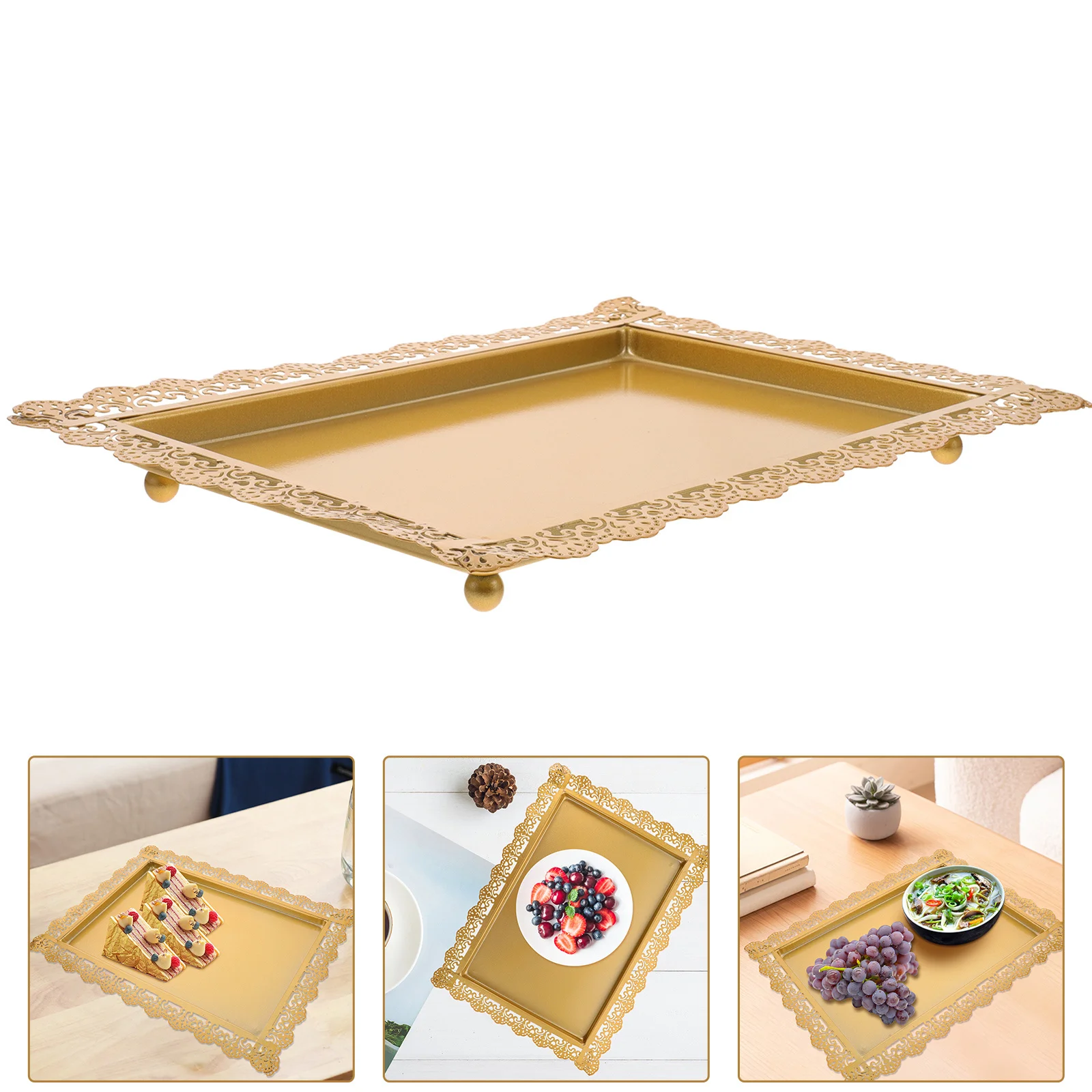 

Square Cake Plate Iron Snack Serving Tray For Home Party Appetizer Candy Nut Dish Desktop Fruit Tray Kitchen Serving Set