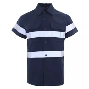 Navy Blue High Visibility Hi Vis Reflective Safety Work Shirts 100% Cotton