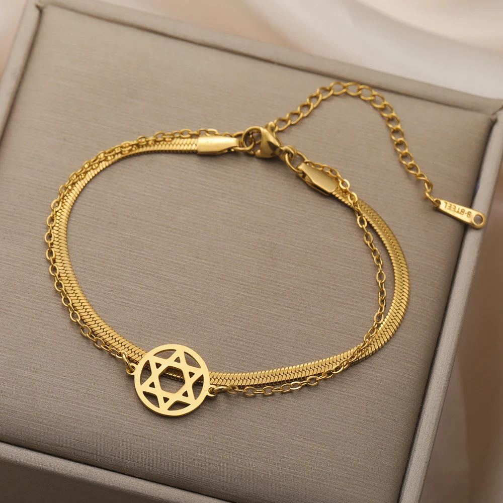 Dawapara Star of David Bracelet Jewish Prayer Judaica Hexagram Charm Protection Amulet Couple Gift Stainless Steel Jewelry