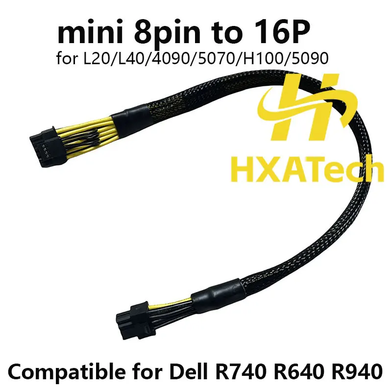 HXATech - mini 8pin to 16p(12+4) 12VHPWR Graphic Card Power Cable for Dell R740 R740XD R940 R640 and GPU 4090 L20