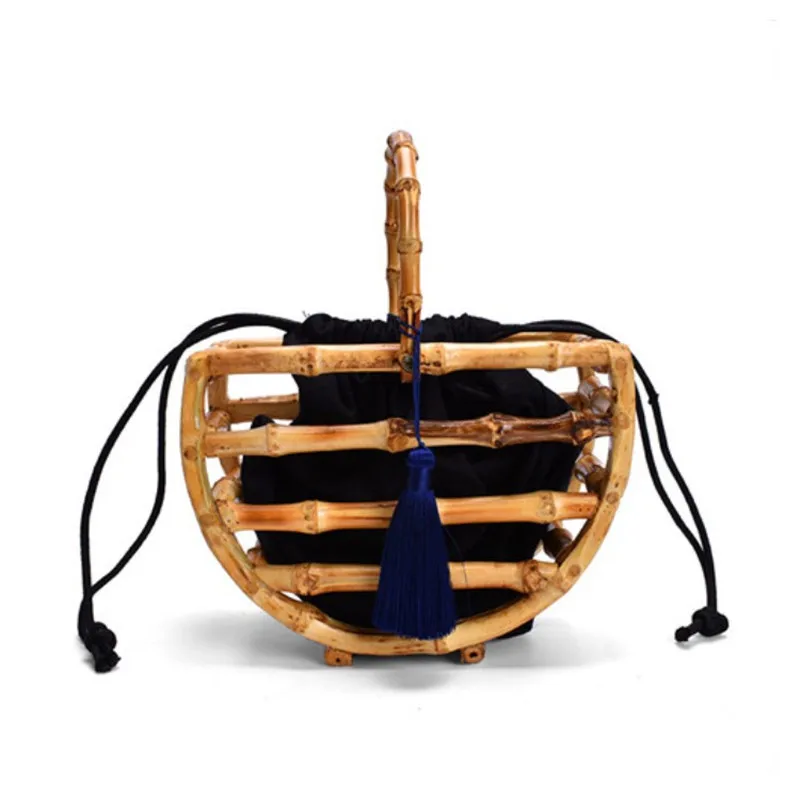 Imagem -02 - Bolsa Oca de Costura de Bambu para Mulheres Meio Mês Borla Bolsa Tecido Embreagem Bambu Praia Feriado Lua Luxo Designer Embreagem Feriado