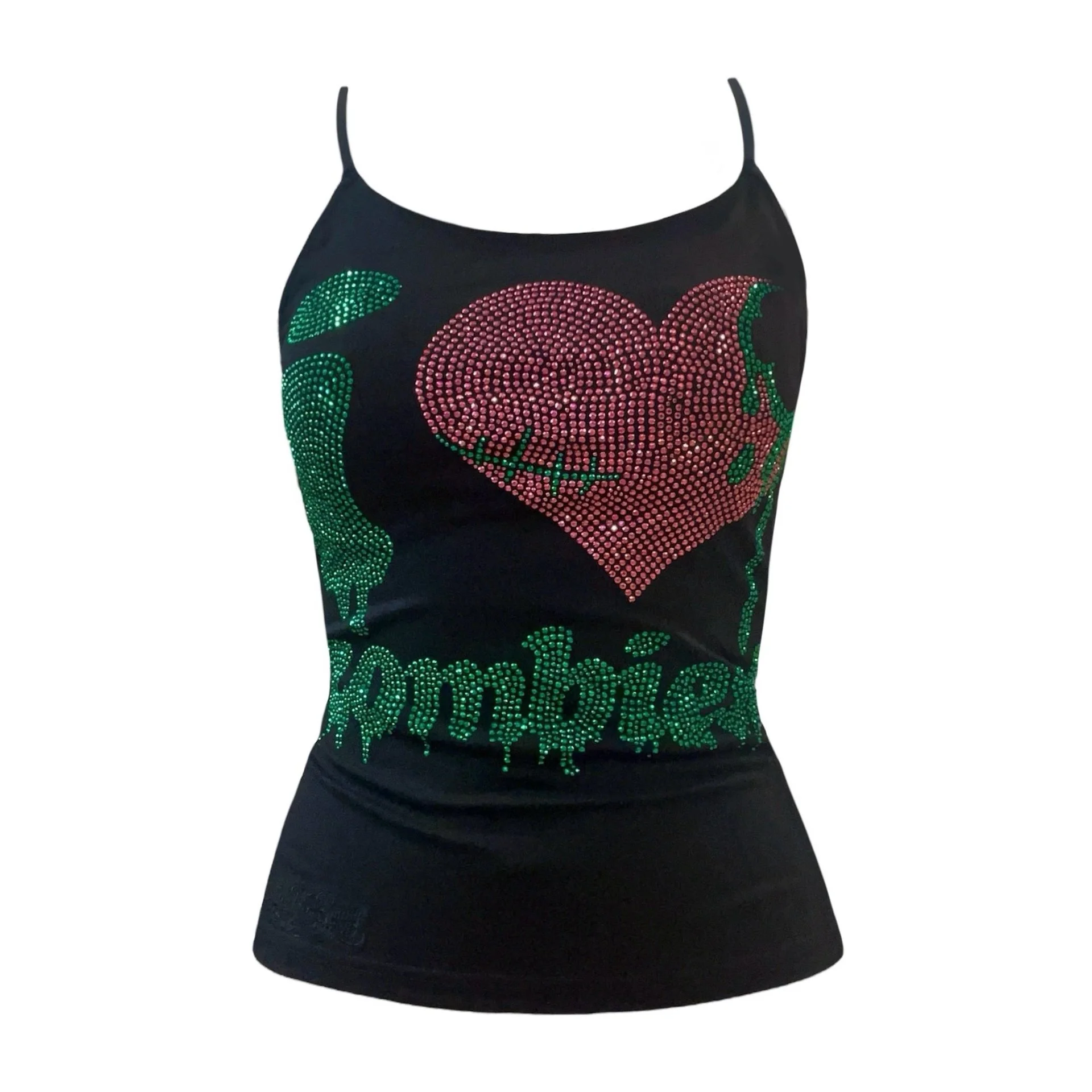 Black Rhinestone Zombie Graphic Print Cami Top for Women Y2K Aesthetic Goth Style Casual Loose Fit Short Sleeve Top