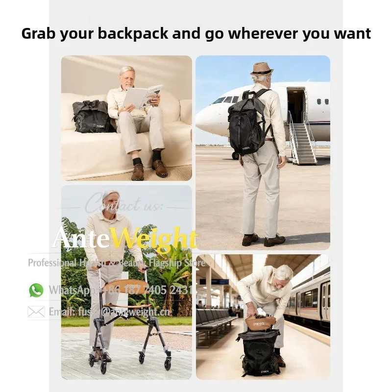 Carbon Fiber Foldable Rollator Walker, Rehabilitation Walking Aid with Seat for Elderly | Lightweight Portable Push Walker
