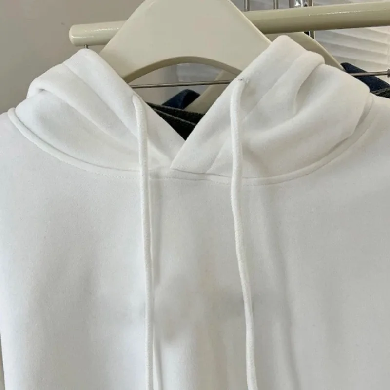Women Cropped Letter Print Hoodie Autumn Winter Loose Inner Match Hooded Pullover Sweatshirt S XL