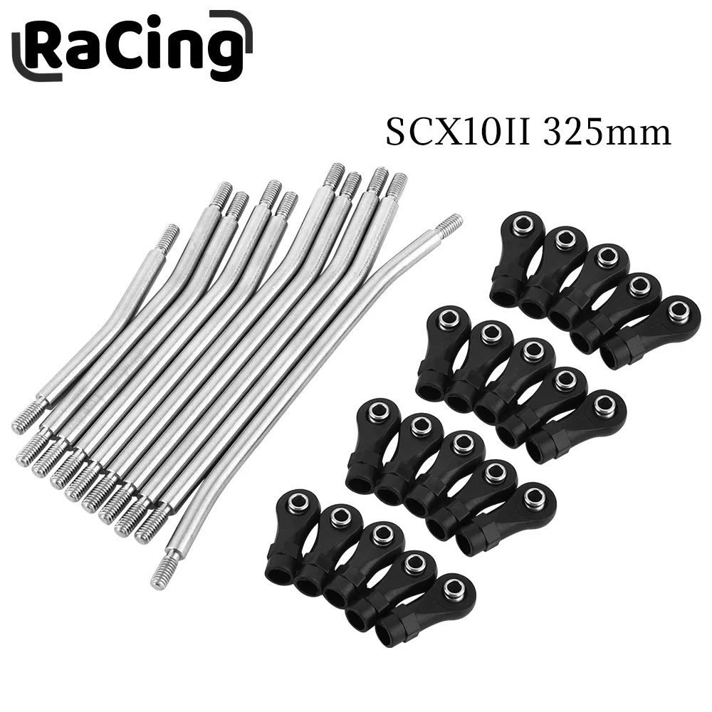 10PCS Metal RC Links Upper + Lower Linkage Chassis Link Set with Rod End 325mm For 1/10 AXIAL SCX10 II 90046 RC Crawler Car