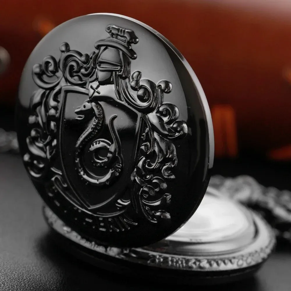 Black Movie Theme Snake  Pattern Quartz Pocket Watch Exquisite Engraved Watch Vintage Men Women Necklace Pendant Clock boys gift