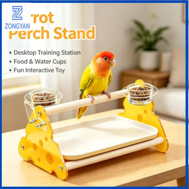 ZONGYAN Bird Perch Stand Parrot Platform Frame with Xuanfeng Tiger Skin Peony Desktop Shelf Interactive Toy for Boredom