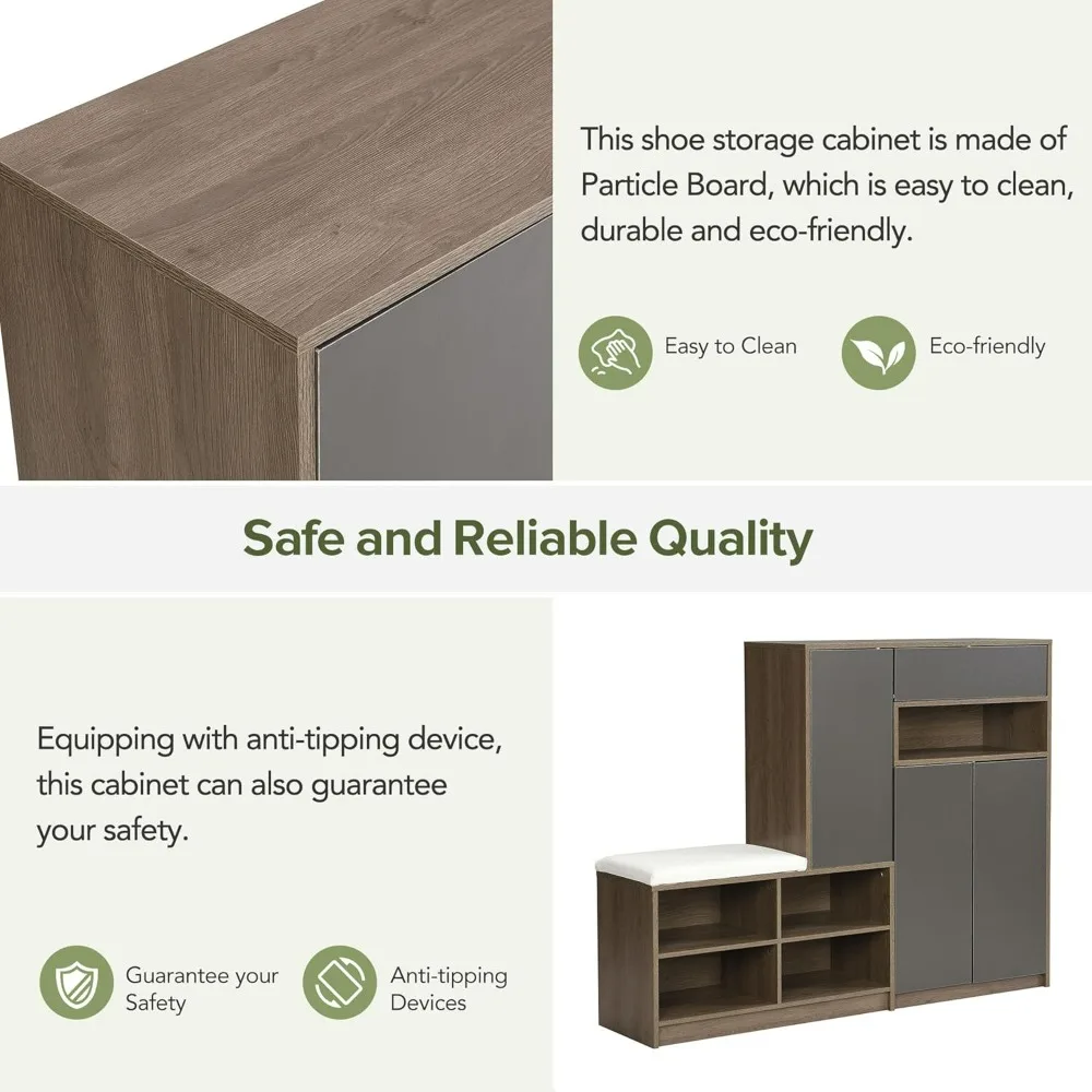 2-in-1 Shoe Storage Bench Shoe Cabinets, Padded Seat, Versatile Shoe Storage with Adjustable Shelves, Multi-functional Shoe Rack