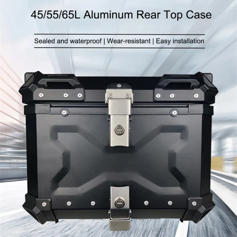 For Motorcycle Rear Top Case Moto Luggage Storage Tail Box Waterproof Motorcycle Aluminum Trunk Key Lock Tool box 45L/55L/65L