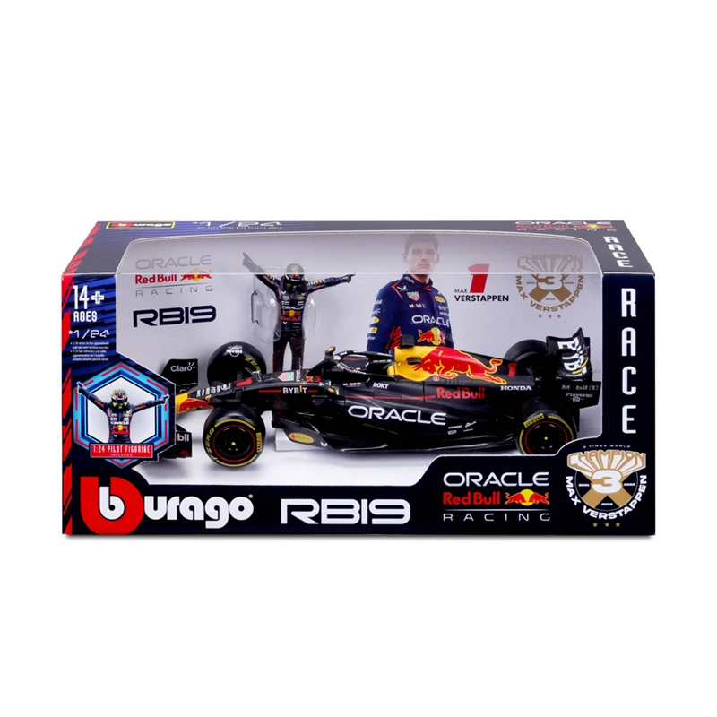 New Prodcut Bburago 1:24 Red Bull Rb19 F1 Diecast Model Alloy Luxury Vehicle Model Champion helmet Pilot Figuaine Toy Kid Gift