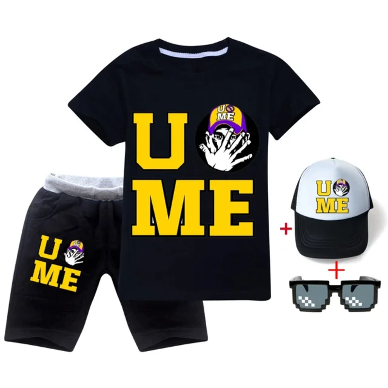 جون سينا الصيف مجموعة ملابس الأطفال القطن عادية طفل الفتيان الفتيات تي شيرت + السراويل دعوى ل 3 4 5 6 8 10 12 14 سنة