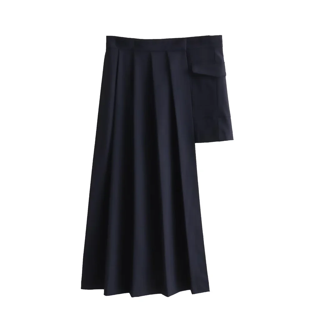 UNIZERA2023 Autumn and Winter New Women's Casual Versatile Slim Fit High Waist Asymmetric Wide Pleated Half length Skirt