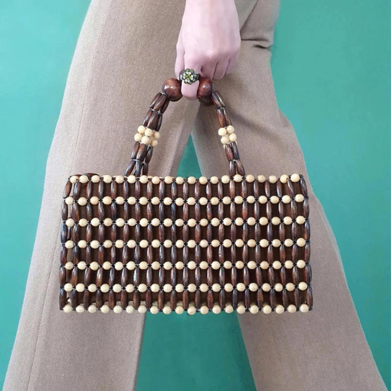

New Casual Simple Acrylic Wooden Bead Handmade Women's Bags with Fashionable Niche Design Commuting Handbag Versatile Beach Bag