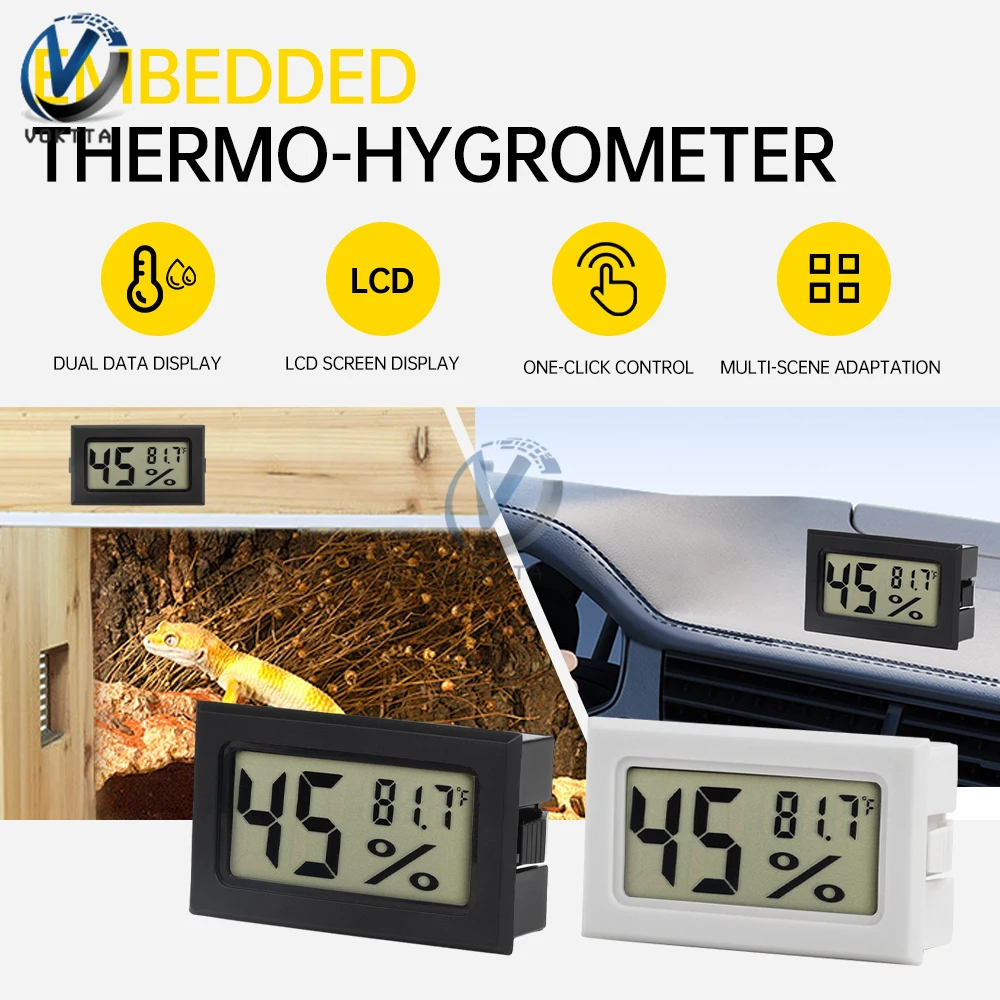 Mini LCD Digital Thermometer Hygrometer Indoor and Outdoor Waterproof Probe Temperature Sensor Monitor for Freezer Refrigerator