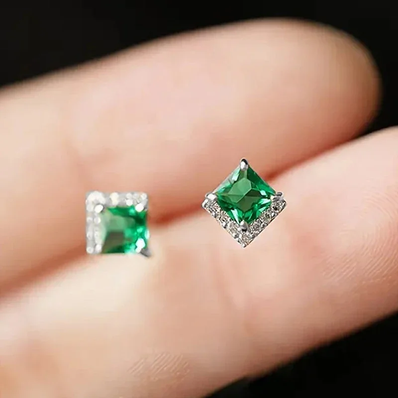 Women's Huitan Stud Earrings with Bright Green/White CZ