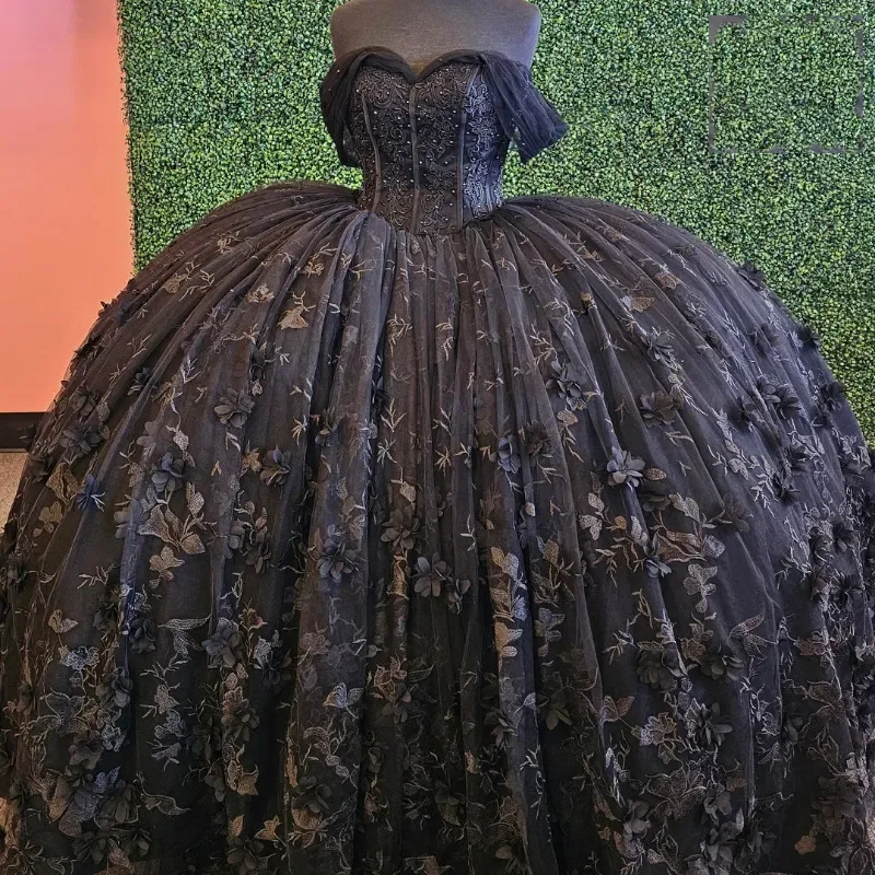 Vintage schwarz mexikanischen Ballkleid mit Umhang schöne Applikationen Perlen von der Schulter Geburtstags kleider Schnür Vestido de Princesas