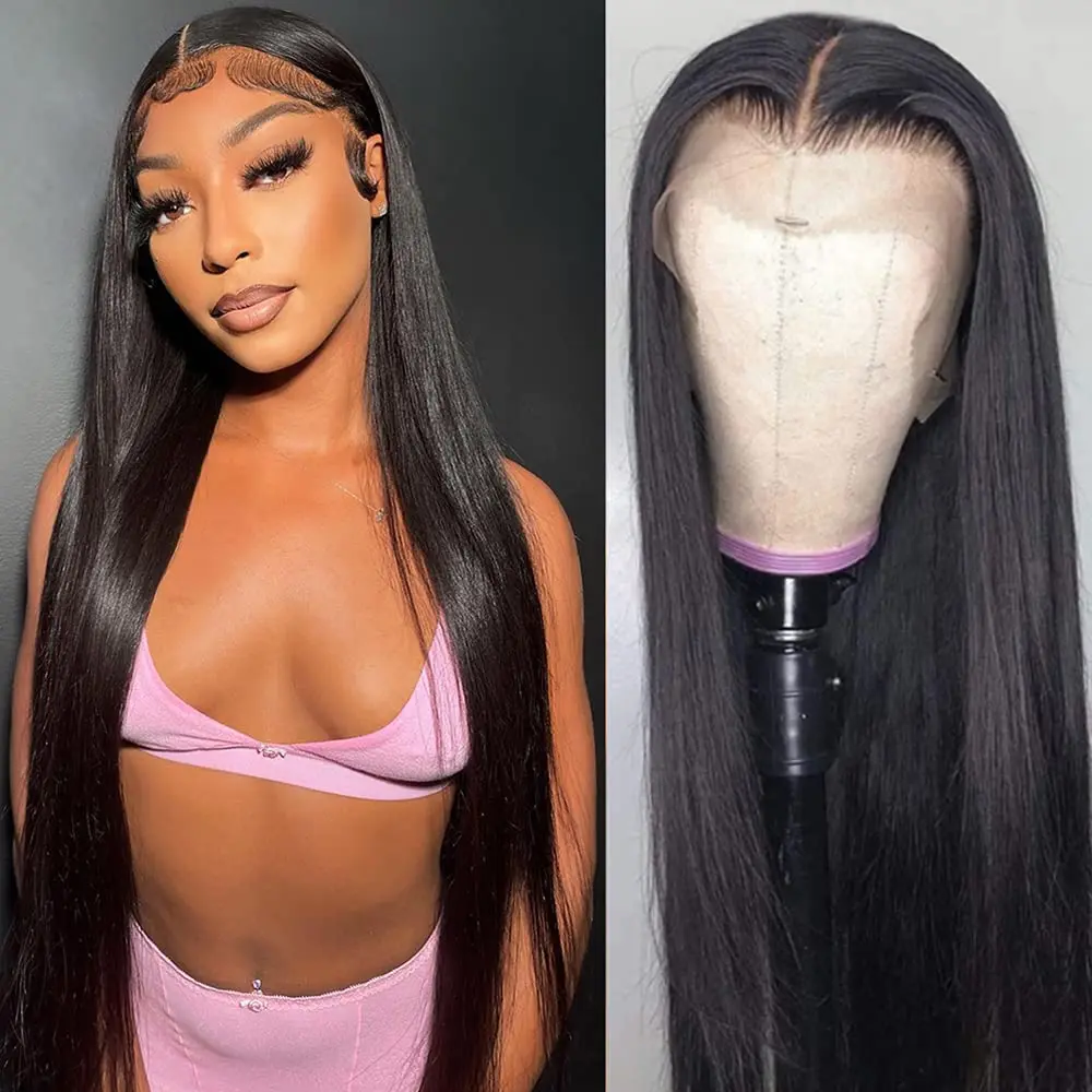 180 Density 13x6 Transparent Straight Lace Frontal Wig Human Hair Brazilian 30 32 Inch Bone Straight Lace Front Wigs For Women