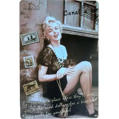 1pcs Marilyn Monroe Vintage Pinup Metal Sign 50s Hollywood Retro Tin Sign Decor 12x8