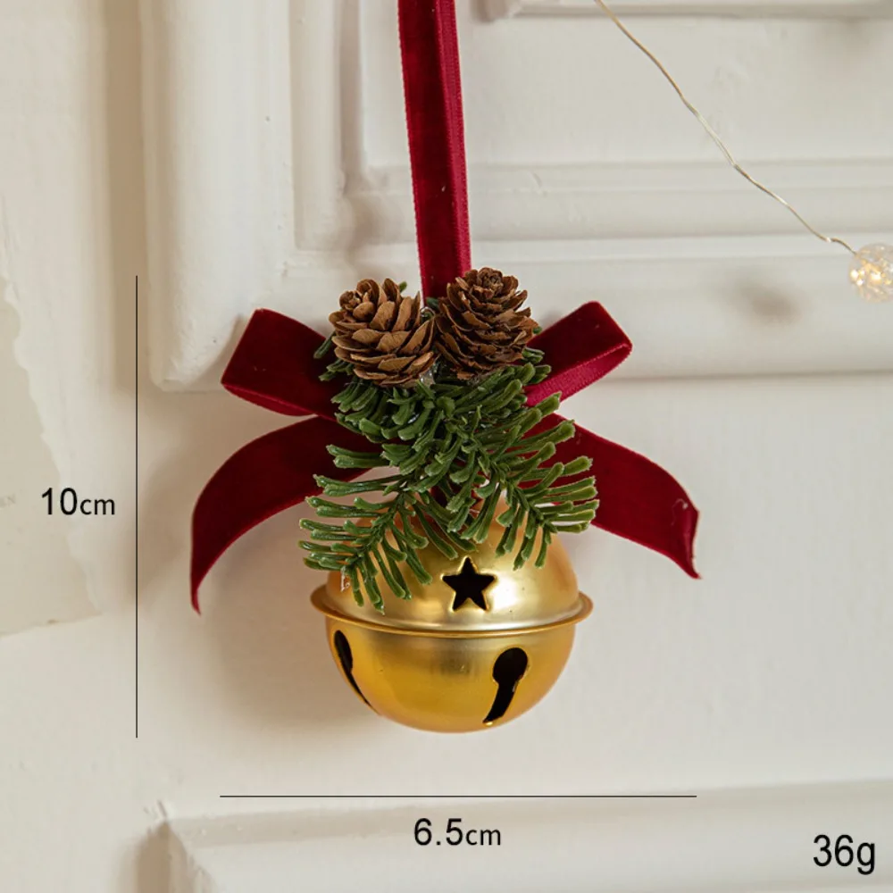 

Red Christmas Velvet Bow Bell Wreath Green Christmas Chime Bell Festive Crisp Sound Pine Cone Bell Pendant Xmas Decor