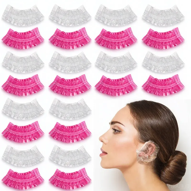 

200Pcs Disposable Clear Elastic Ear Covers for Shower Hair Dye Protection Water Resistant Bathing Hair Care Ear Caps