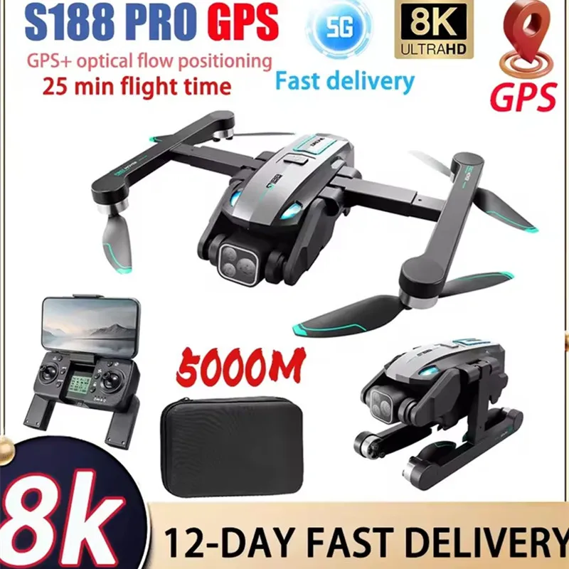

S188 RC Drone Dual Camera GPS Return Optical Flow Positioning Four Axis Brushless Obstacle Avoidance HD Electric Quadcopter Toy
