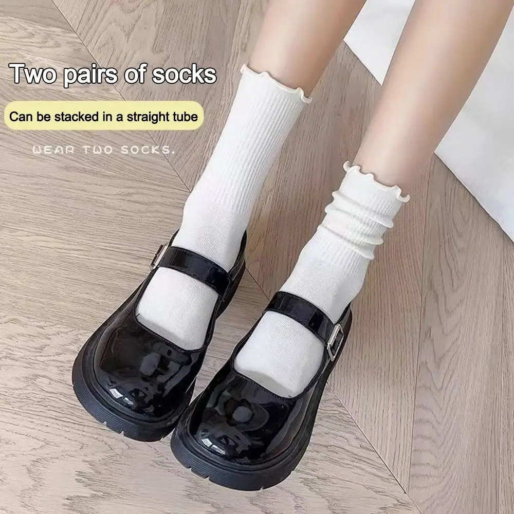 

Cute Solid Color Women Ruffle Socks Comfortable Breathable Stack Socks Cotton Medium Tube Sock