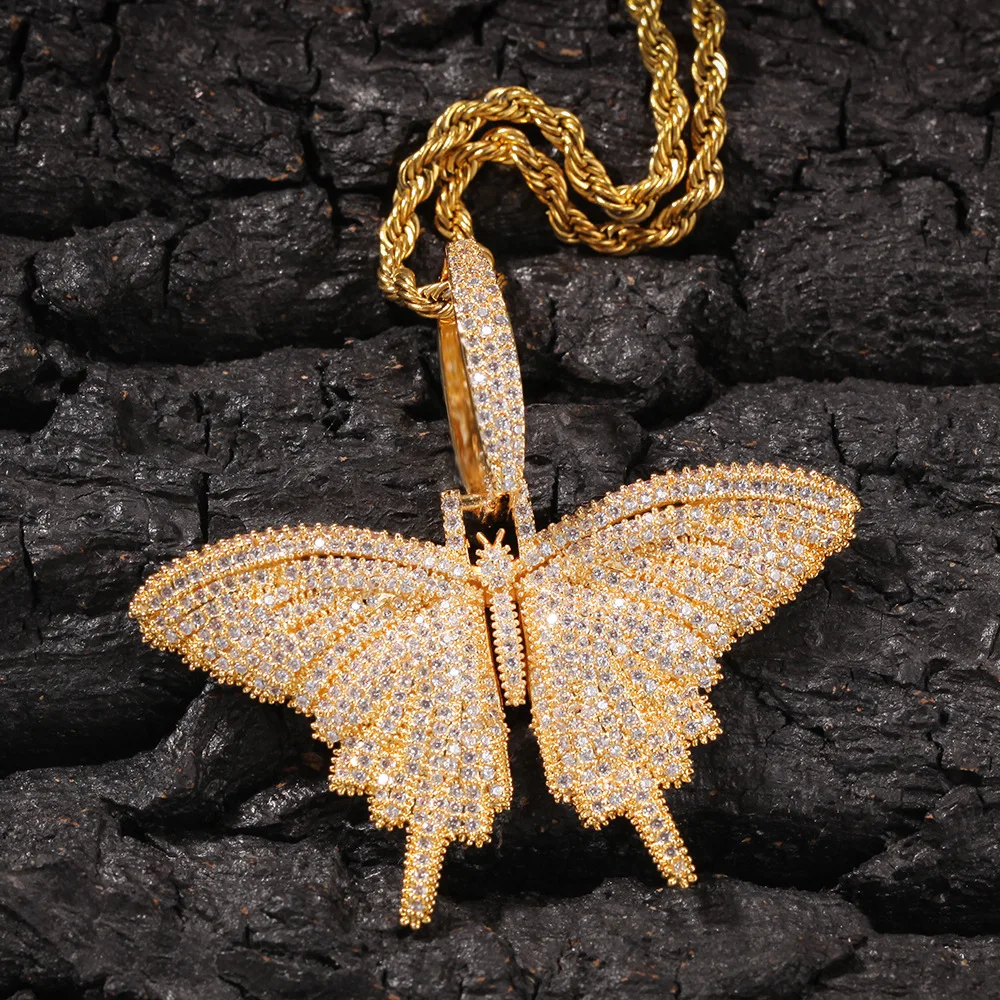 

Hip Hop Butterfly Necklace Men Fashion Diamond Pendant Accessory Gift For Man