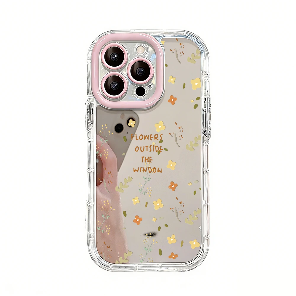 Niedliche Wildblumen- und Unkraut-Motiv Air Cushion Spiegel Handyhülle für iPhone 17 15 14 16 Pro Max 13 12 11 Pro XR XS 7 8 Plus 17Air Girl Cover – Detail 3