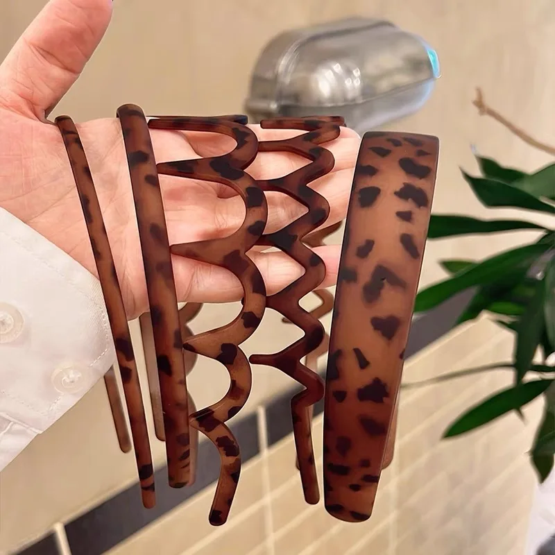 Awaytr 5 pçs fosco leopardo ondulado dentado bandana de plástico macio hairband para mulheres headwear faixa de cabelo argola acessórios para o cabelo