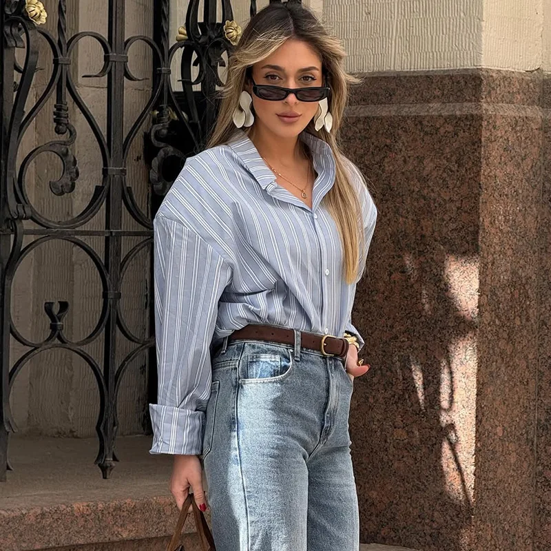 

Autumn Shirt Lapel Long Sleeve Single Breasted Blouse Loose Casual Tops Work Daily Life Wear Lady Elegant Office Womens Clothing