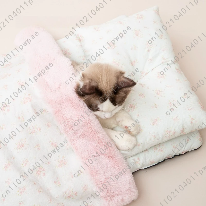 Cat Bed All-Season Floral Pattern Three-Piece Pad Set Soft Cat  Dog Pad for Year-Round Use
