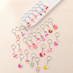 26pcs Ice Cream Keychain Cute PVC Key Chain Ring Purse Bag Backpack Charm Festival Party Favors Accessories Christmas Gift
